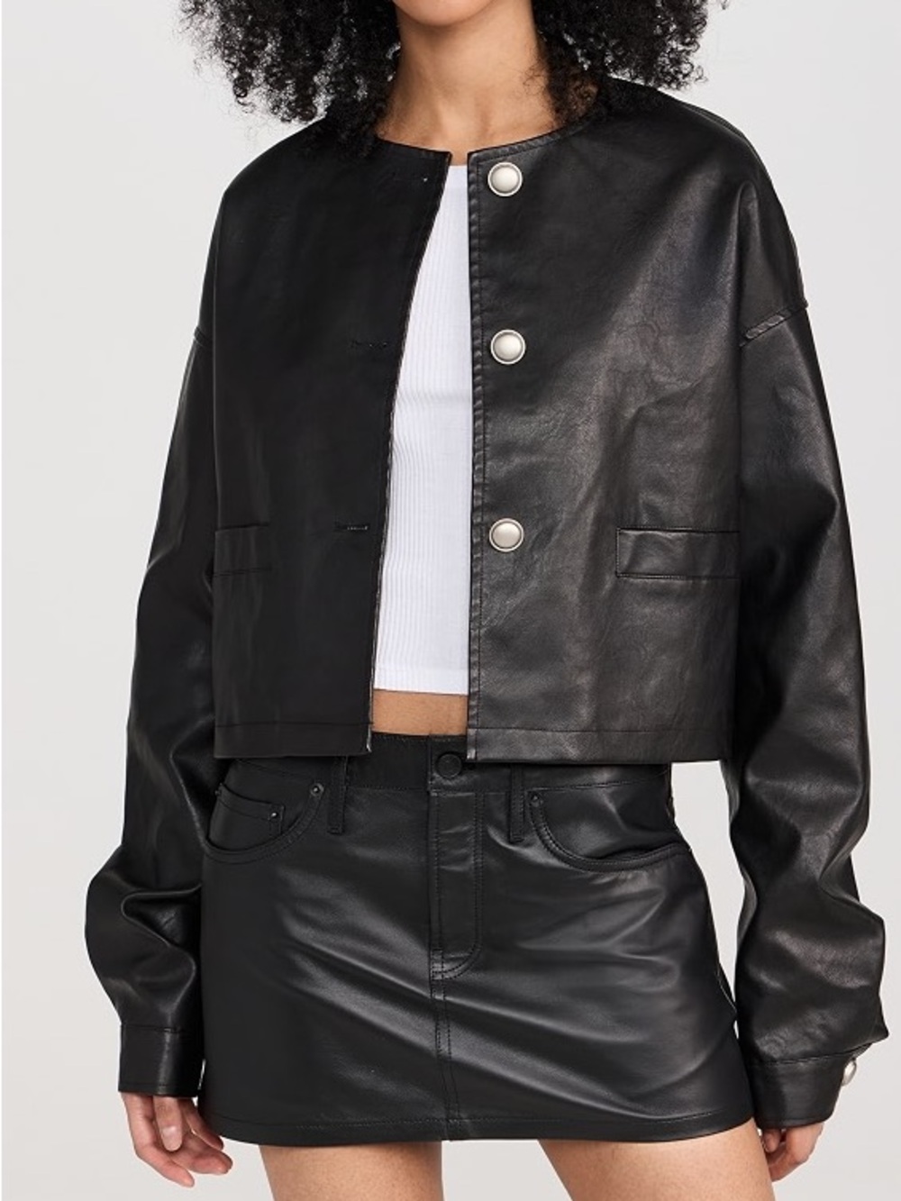 Lioness Coco Jacket Black Cropped Boxy Faux Leather Jacket Size XS